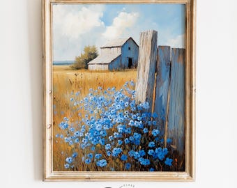 Vintage Forget-Me-Not Oil Painting - Rustic Spring Floral Wall Art, Printable Cottagecore Flower Decor, Weathered Art Print 3945