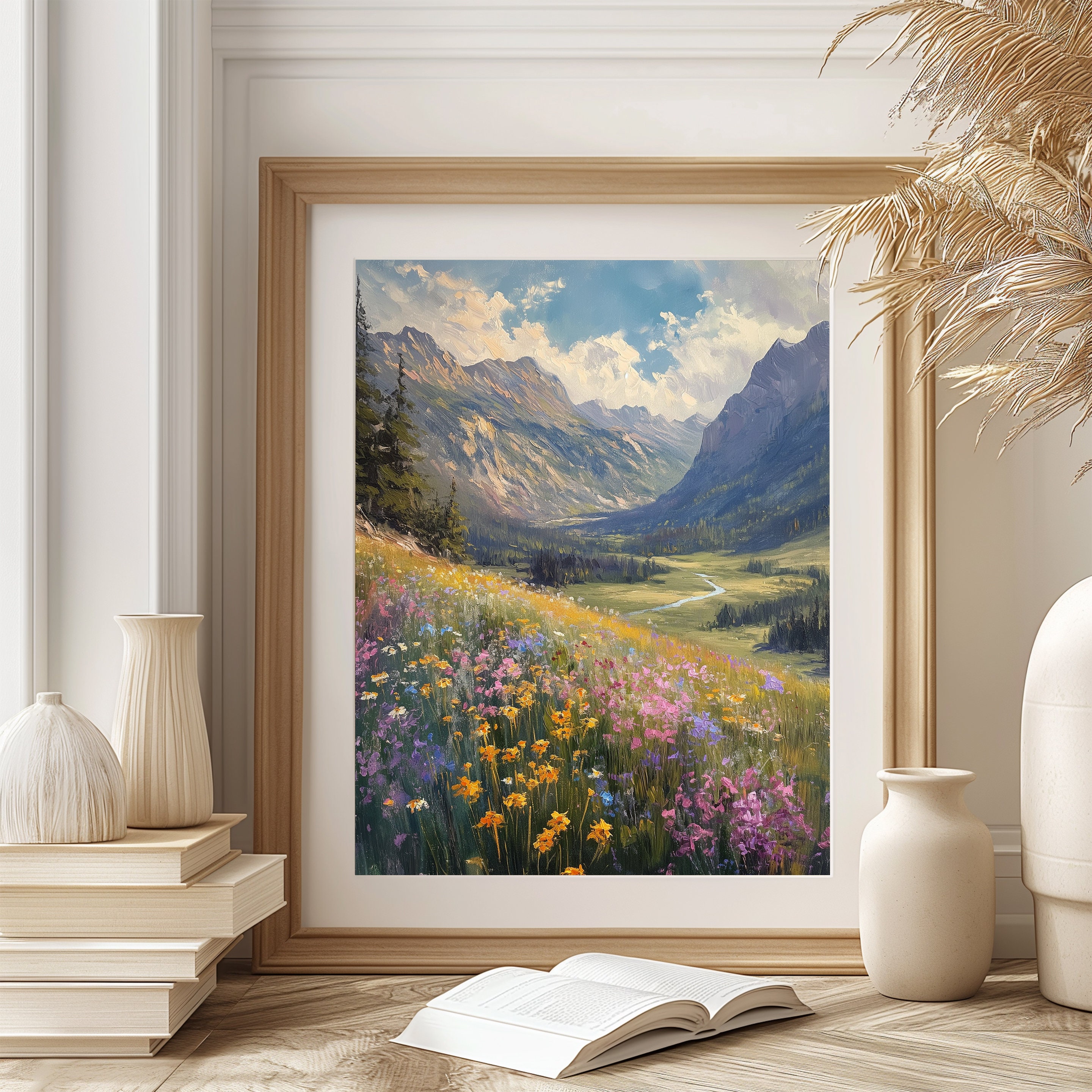 Printable Alpine Valley in Spring Wall Art - Colorful Wildflower