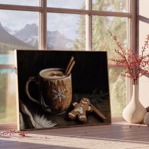 Gingerbread Latte and Cookie Painting - Rustic Christmas Kitchen Decor, Cozy Holiday Vibes, Cottagecore Printable Wall Art, Earthy Art 1644 image 9