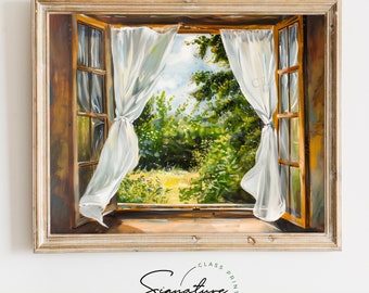 Open Window Summer Breeze Printable Art, Gentle Wind Artwork, Refreshing Room View Art, Peaceful Summer Decor, Vintage Window Style | 560