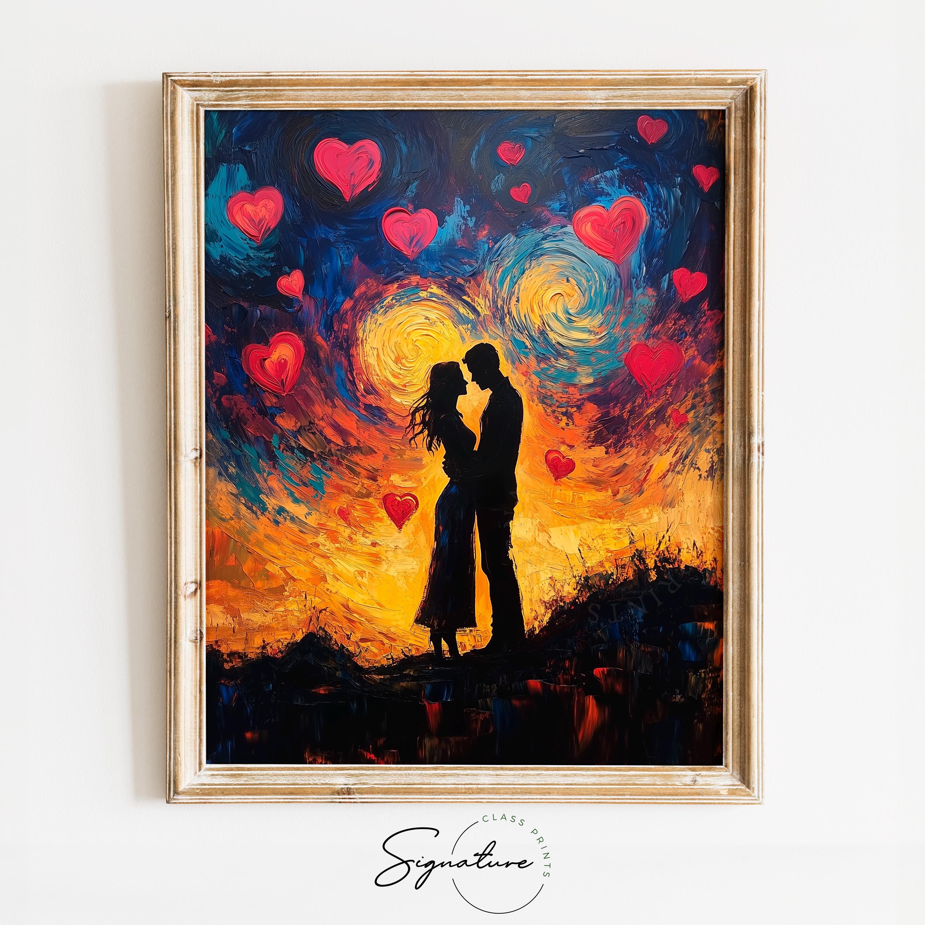 Fiery Valentines Day Sky With Couple - Romantic Sunset Wall Art