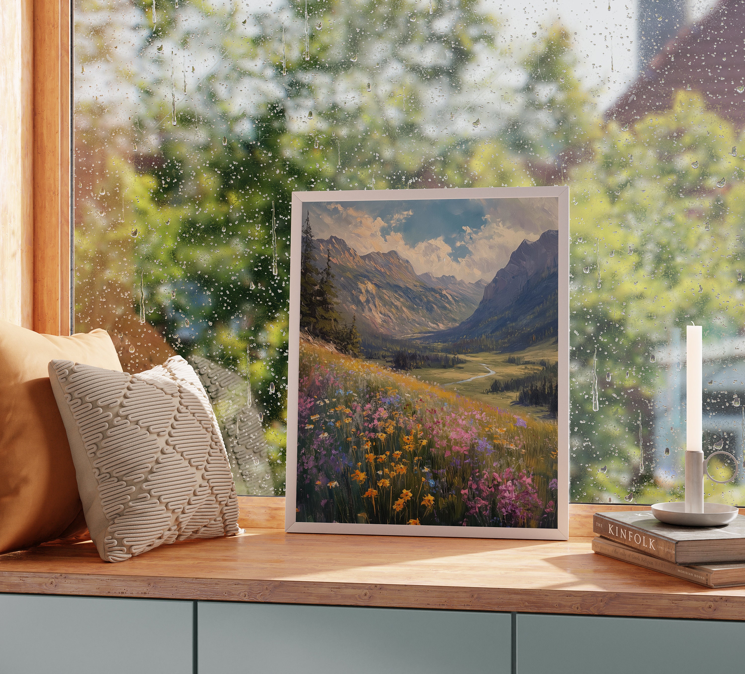 Printable Alpine Valley in Spring Wall Art - Colorful Wildflower
