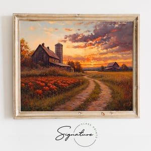 Vintage Autumn Farm Wall Art, Pumpkin Patch and Barn Print, Rustic Harvest Scene, Fall Farmhouse Decor, Earthy Wall Art Digital Print 1275