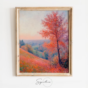Printable Foggy Autumn Valley Painting - Vintage Fall Landscape, Serene Earthy Colors, Rustic Moody Wall Art, Digital Download 1246