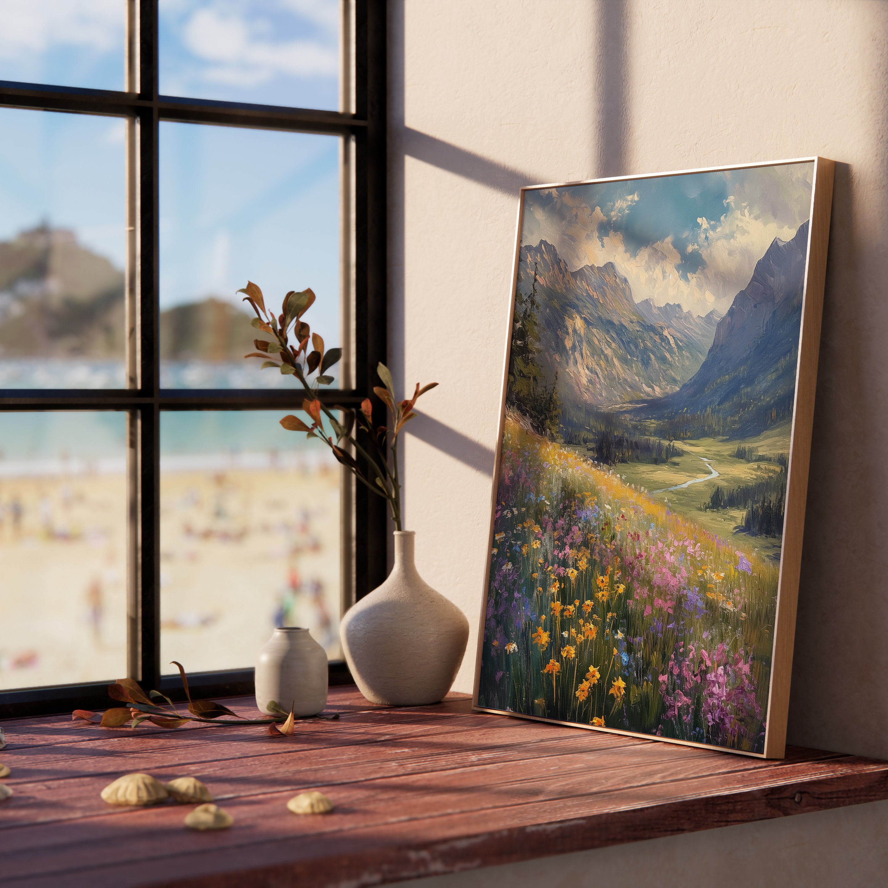 Printable Alpine Valley in Spring Wall Art - Colorful Wildflower