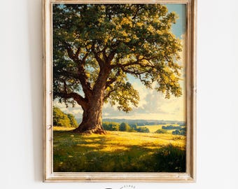 Eiche in der englischen Landschaft zum Ausdrucken - Wunderschöne, ruhige Sommerlandschaft, rustikale Natur, großes Poster | 1137