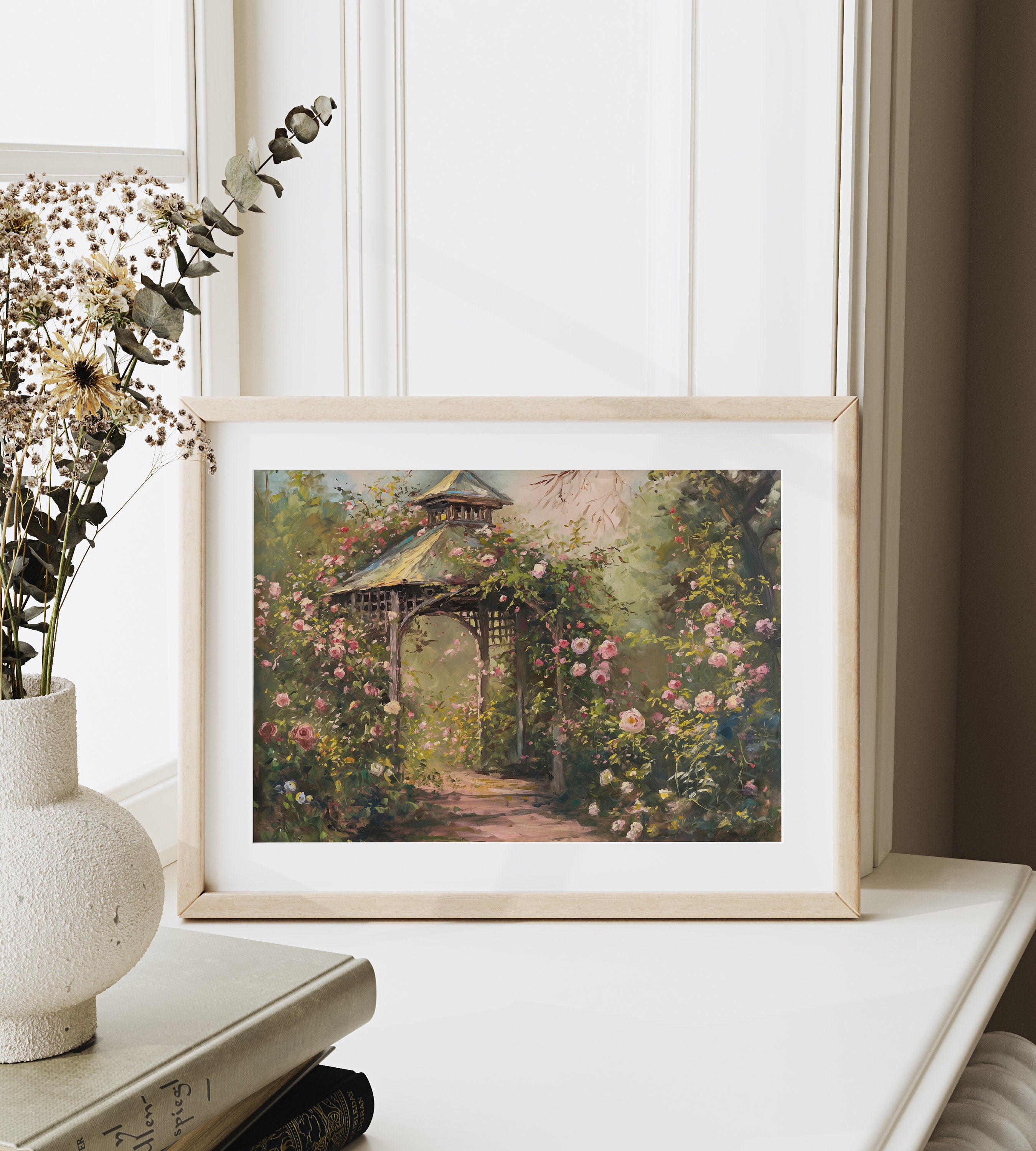Summer Printable Garden Gazebo Painting, Climbing Roses Wall Art ...