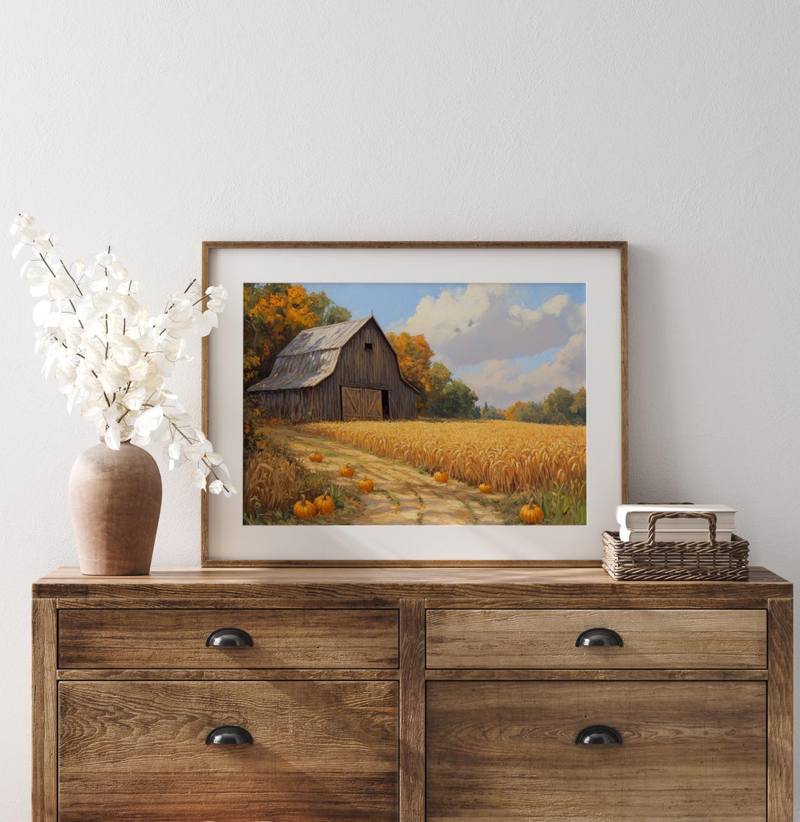 Rustic Barn Amid Autumn Fields Painting, Cozy Fall Farmhouse Decor ...