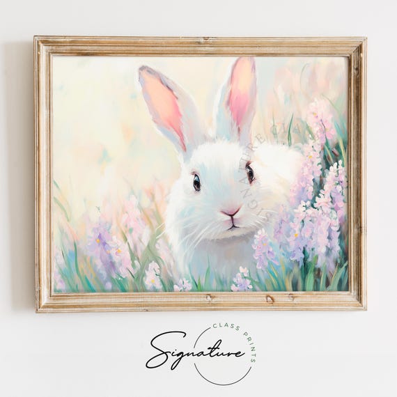 White Bunny Peeking From Lavender - Spring Rabbit Printable