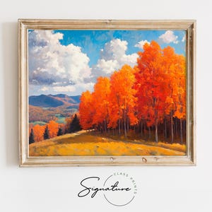 Autumn Maple Trees in Vermont Painting, Warm Fall Landscape, Earthy Cottagecore Decor, Rustic Wall Art for Cozy Homes, Vibrant Print 1321