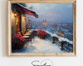 Romantische Schneebedeckte Szene, Valentinstag Geschenk, Rustikaler Kunstdruck 3575