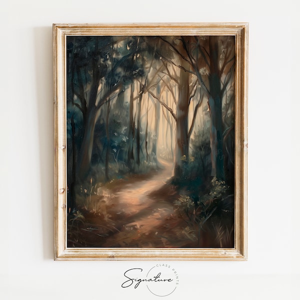 Enchanted Forest Trail - Mysterious Woodland Path Printable Art, Twilight Woods Wall Art, Nature's Solitude Canvas, Mystical Home Decor 463