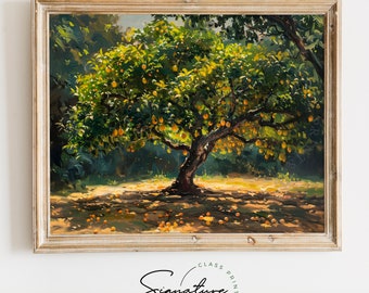Printable Tropical Mango Tree Painting - Lush Greenery Art, Vibrant Wall Decor, Artistic and Lively Living Room Wall Art Piece | 983