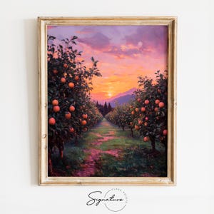 Apple Orchard at Dusk Painting, Rustic Fall Orchard Art, Earthy Cottagecore Wall Decor, Moody Autumn Country Print, Digital Download 1335