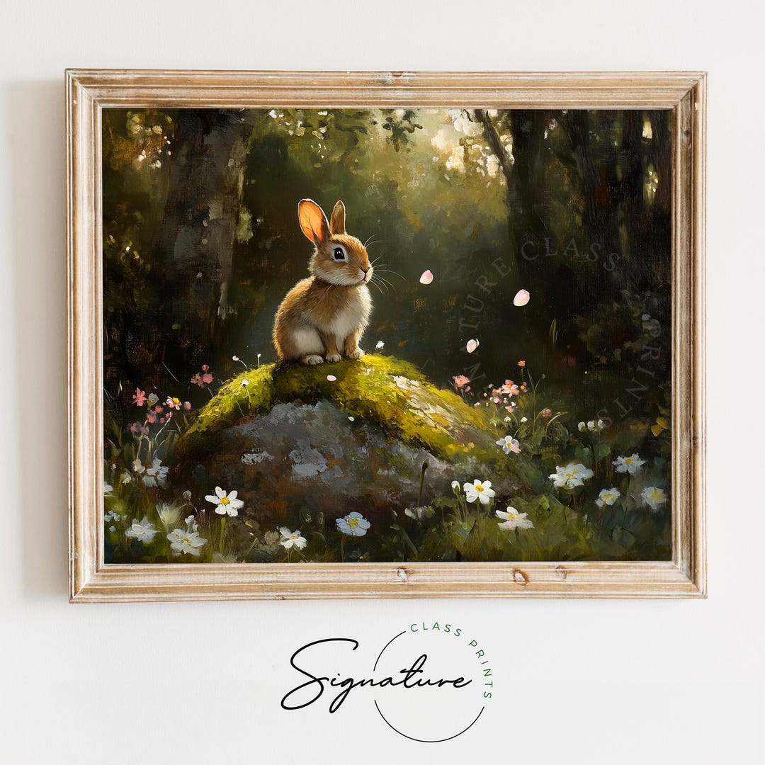 Brown Bunny Sitting on a Mossy Rock in Sunlight - Easter Printable ...