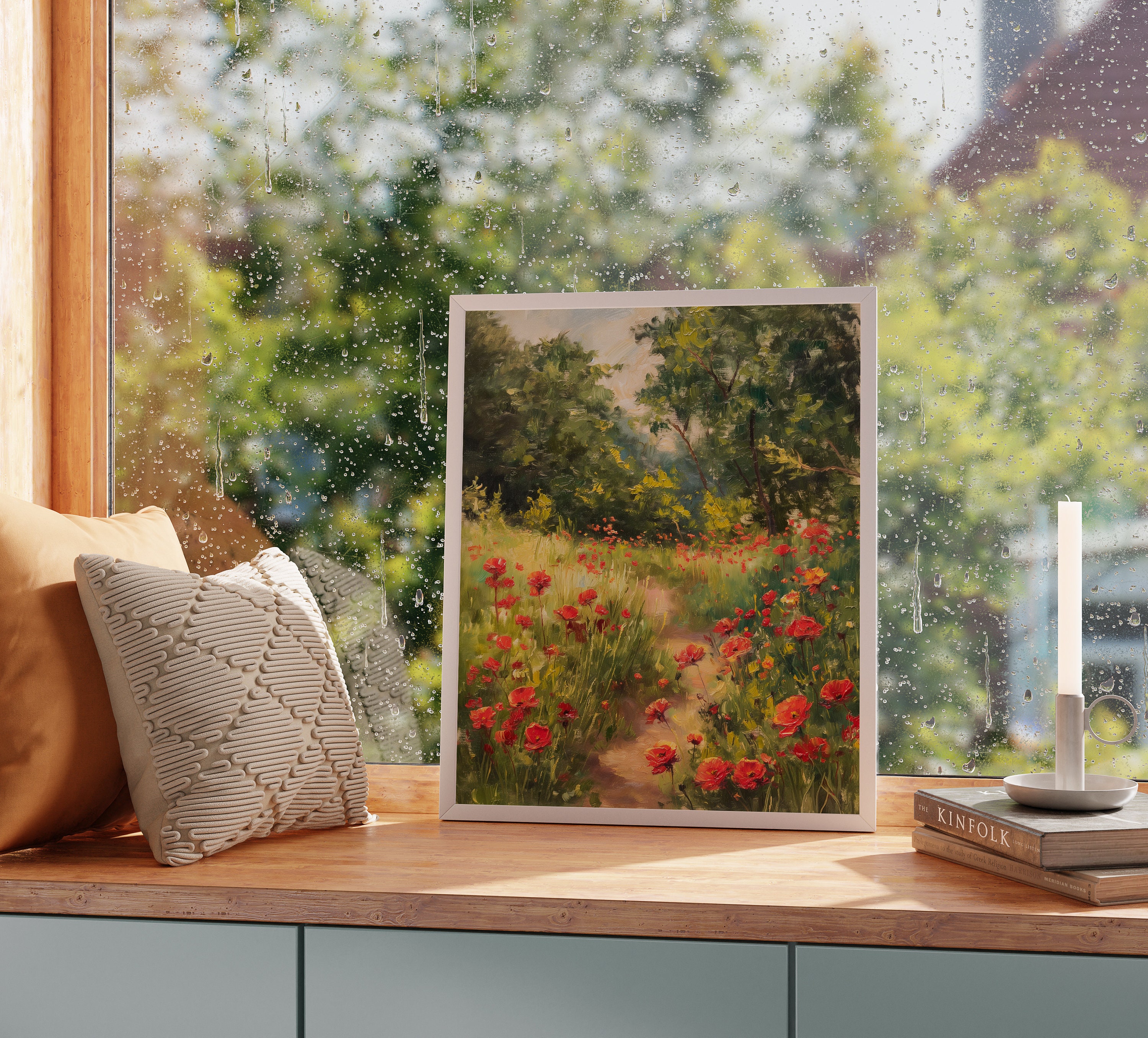 Tableau Décoratif Moderne - Impression Sur Toile "Champ De Coquelicots" - Design Floral Orange Vif