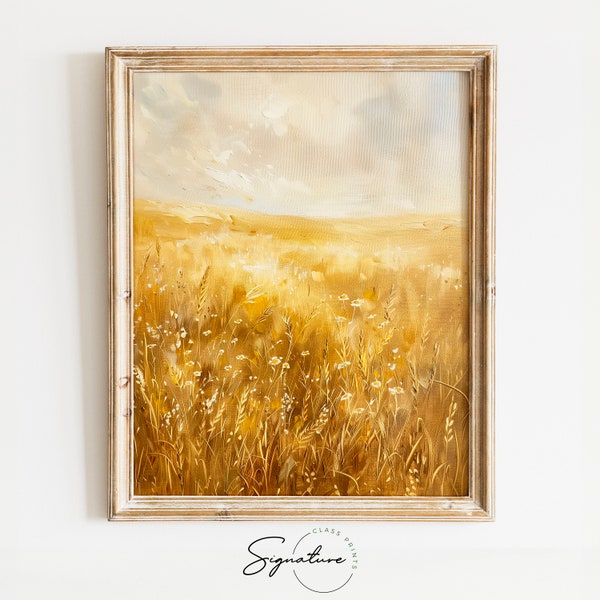 Golden Wheat Field Art Print, Wildflower Meadow Printable Wall Art, Rustic Farmhouse Wall Decor, Large Pastoral Landscape, Nature Art | 324