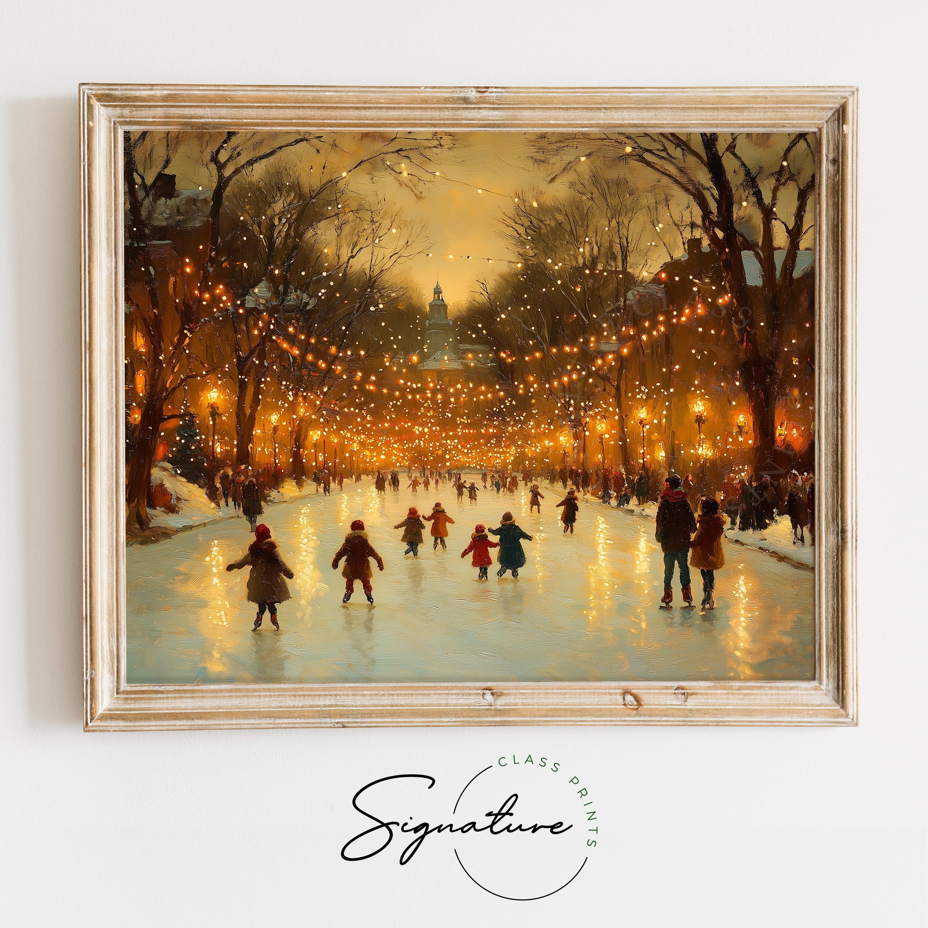 Tableau Décoratif Sur Toile - Scène Festive De Patinage Dans Un Parc Illuminé Le Soir (neuf Sous Blister)