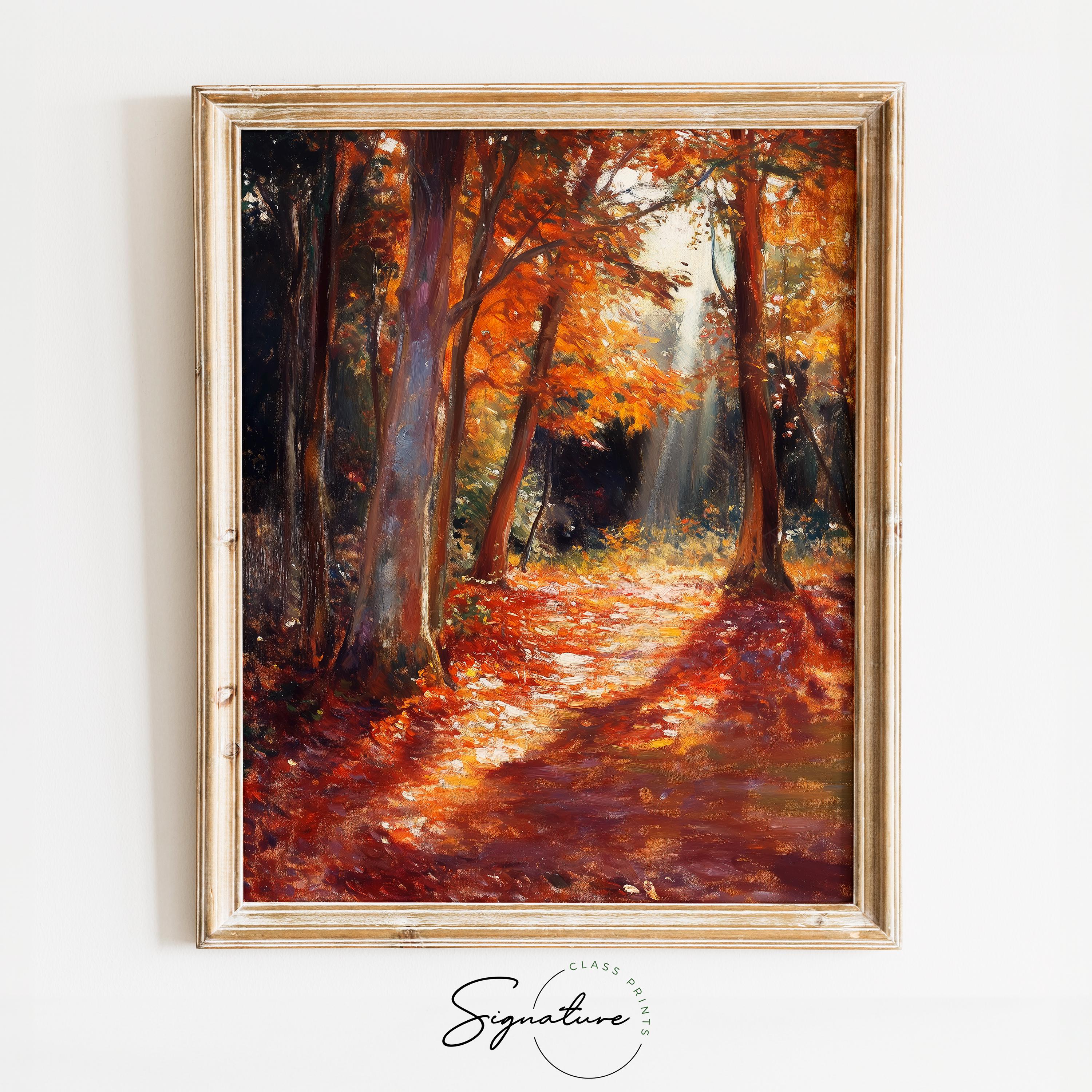 Tableau Vintage Forêt D'automne Avec Rayons De Soleil - Toile Sur Châssis, Fait Main Au Royaume-Uni, Neuf