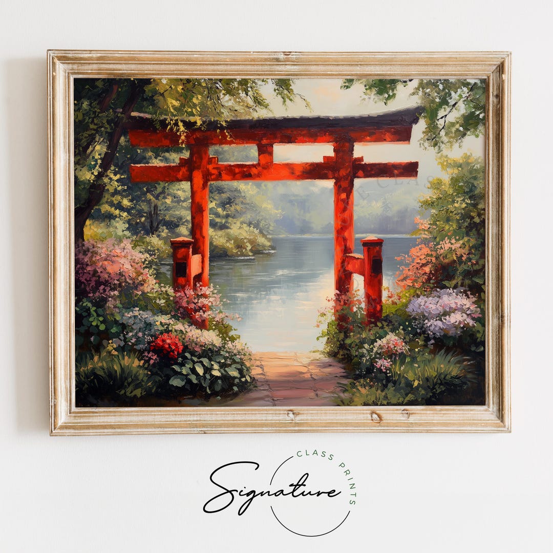 Japanese Torii Gate With Floral Garden - Serene Asian Nature Scene ...