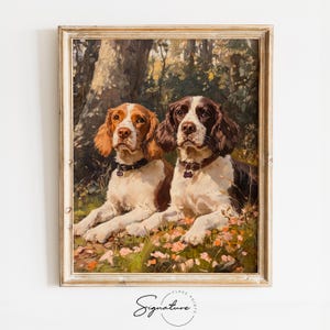 Printable Spaniels on the Edge Oil Painting - Vintage Dog Art, Rustic Animal Wall Decor, Country Cottagecore Dog Lovers Print 3883