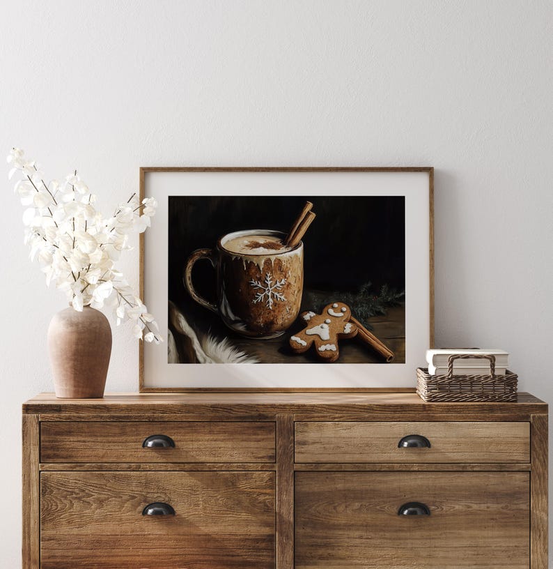 Gingerbread Latte and Cookie Painting - Rustic Christmas Kitchen Decor, Cozy Holiday Vibes, Cottagecore Printable Wall Art, Earthy Art 1644 image 5
