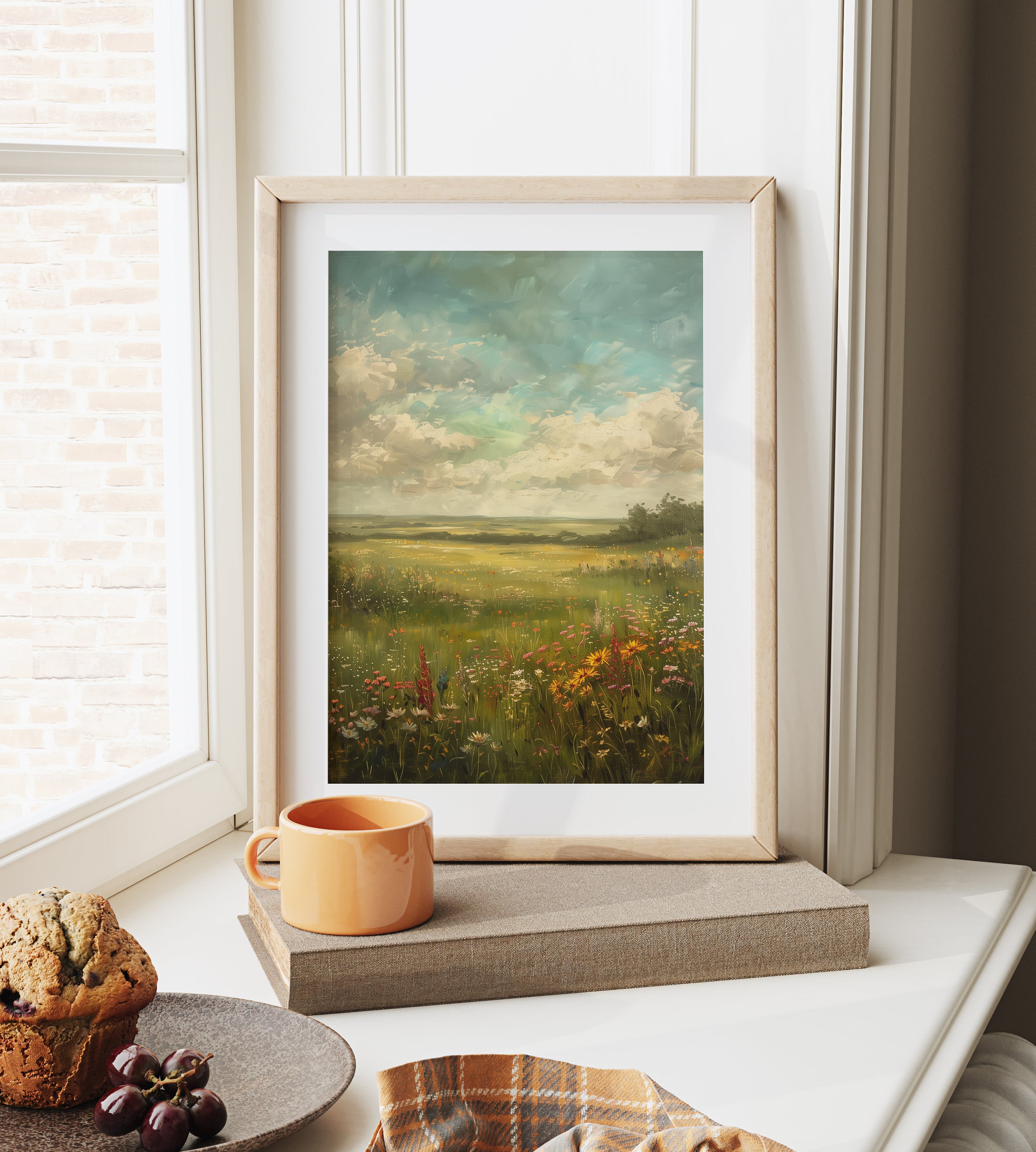 Praires Drawing Printable Prairie Art, Wildflower Meadow Landscape Rustic Field Wall ...