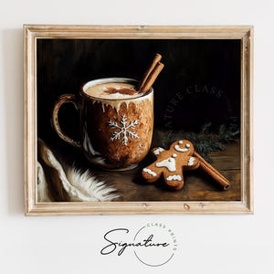 Gingerbread Latte and Cookie Painting - Rustic Christmas Kitchen Decor, Cozy Holiday Vibes, Cottagecore Printable Wall Art, Earthy Art 1644 image 1