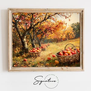 Printable Apple Orchard After Harvest - Rustic Autumn Farm Artwork, Fall Harvest Apple Baskets Wall Decor, Countryside Charm Print | 1061