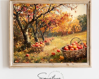 Printable Apple Orchard After Harvest - Rustic Autumn Farm Artwork, Fall Harvest Apple Baskets Wall Decor, Countryside Charm Print | 1061