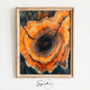 Tree Cross-Section Art - Rustic Earthy Printable Decor, Warm Moody Nature Wall Art, Botanical Digital Painting for Modern Spaces 3530