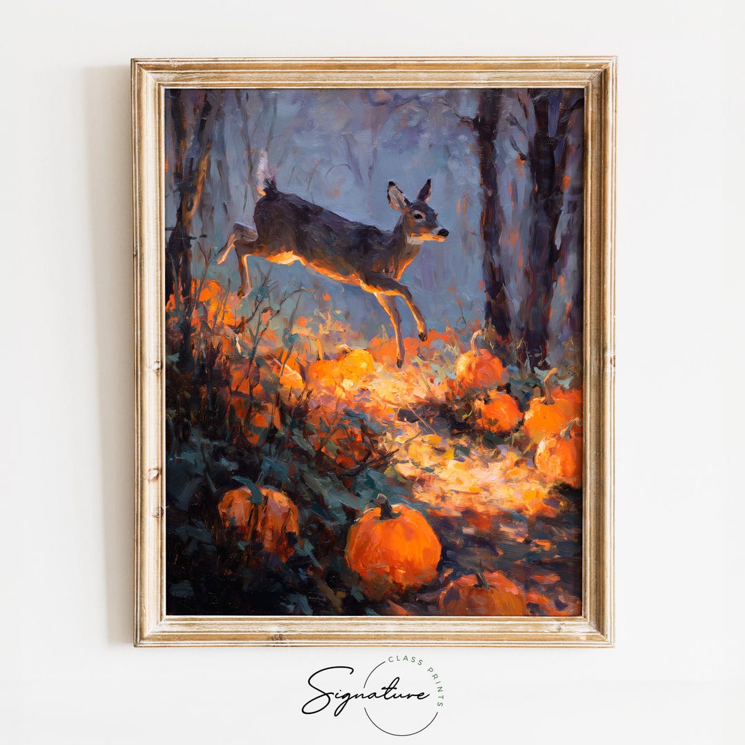 Printable Halloween Deer Painting - Rustic Autumn Forest Art, Glowing ...