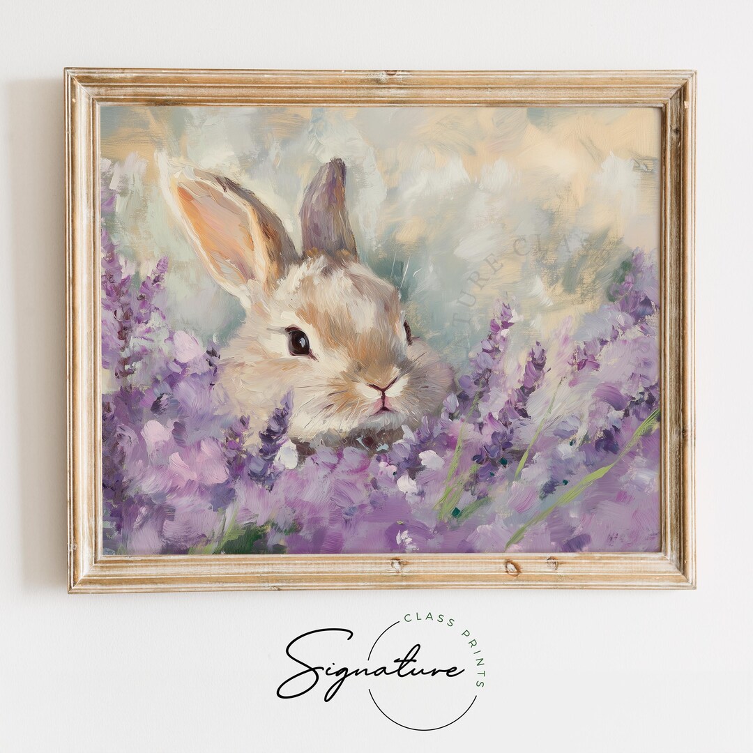 Bunny Peeking Out From Lavender - Easter Rabbit Printable, Cottagecore ...