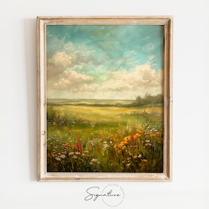 Druckbare Prärie Kunst, Wildblumen Wiese Landschaft rustikale Feld Wandkunst, ruhige Wiese Dekor, Natur inspiriertes Kunstwerk, Blumenwandkunst 323