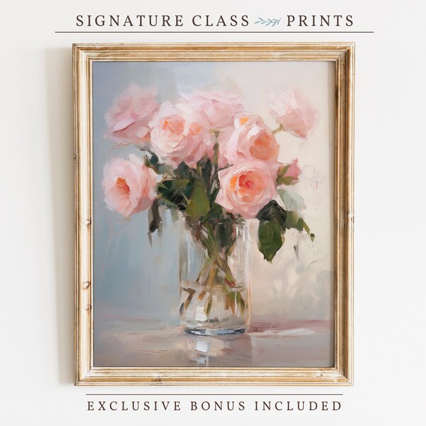 Elegant Pink Roses Bouquet Printable Art, Soft Floral Still Life, Romantic Chic Wall Art, Botanical Painting, Serene Home Decor | 109