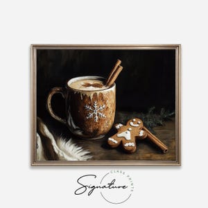 Gingerbread Latte and Cookie Painting - Rustic Christmas Kitchen Decor, Cozy Holiday Vibes, Cottagecore Printable Wall Art, Earthy Art 1644 image 4
