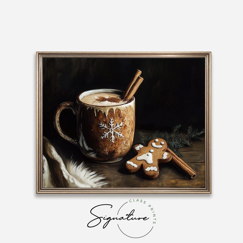 Gingerbread Latte and Cookie Painting - Rustic Christmas Kitchen Decor, Cozy Holiday Vibes, Cottagecore Printable Wall Art, Earthy Art 1644 image 4