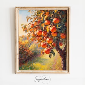 Printable Autumn Orchard with Ripe Apples - Fall Harvest Painting, Rustic Orchard Scene, Cozy Autumn Decor, Nature Wall Art Print | 1104