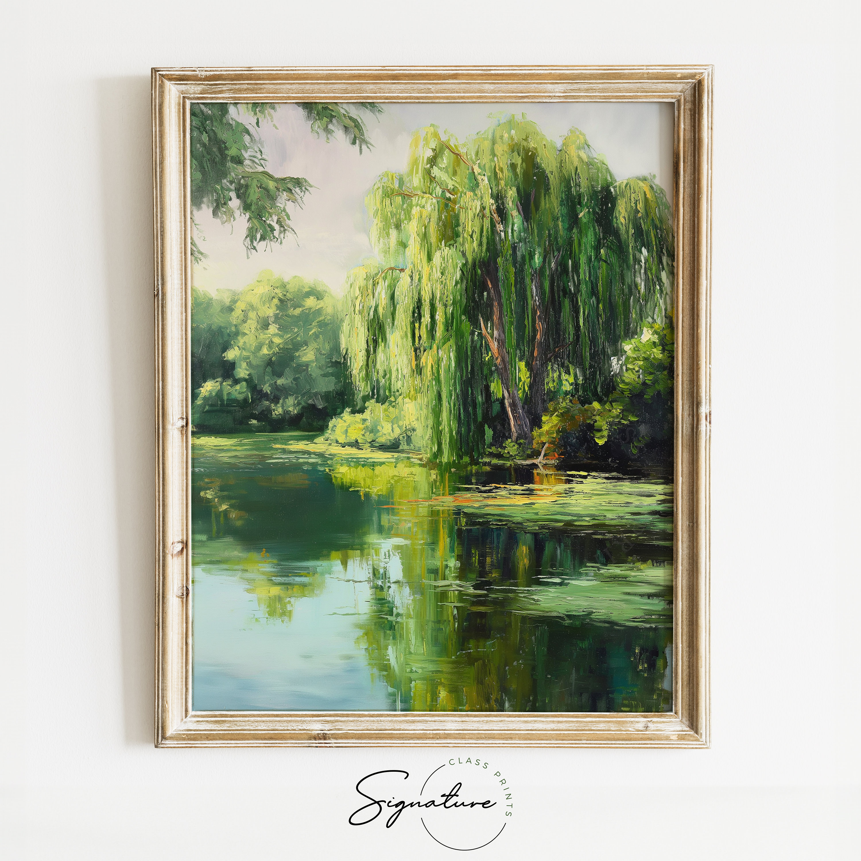 Printable Weeping Willow Painting - Tranquil Pond Scene, Lush Greenery ...