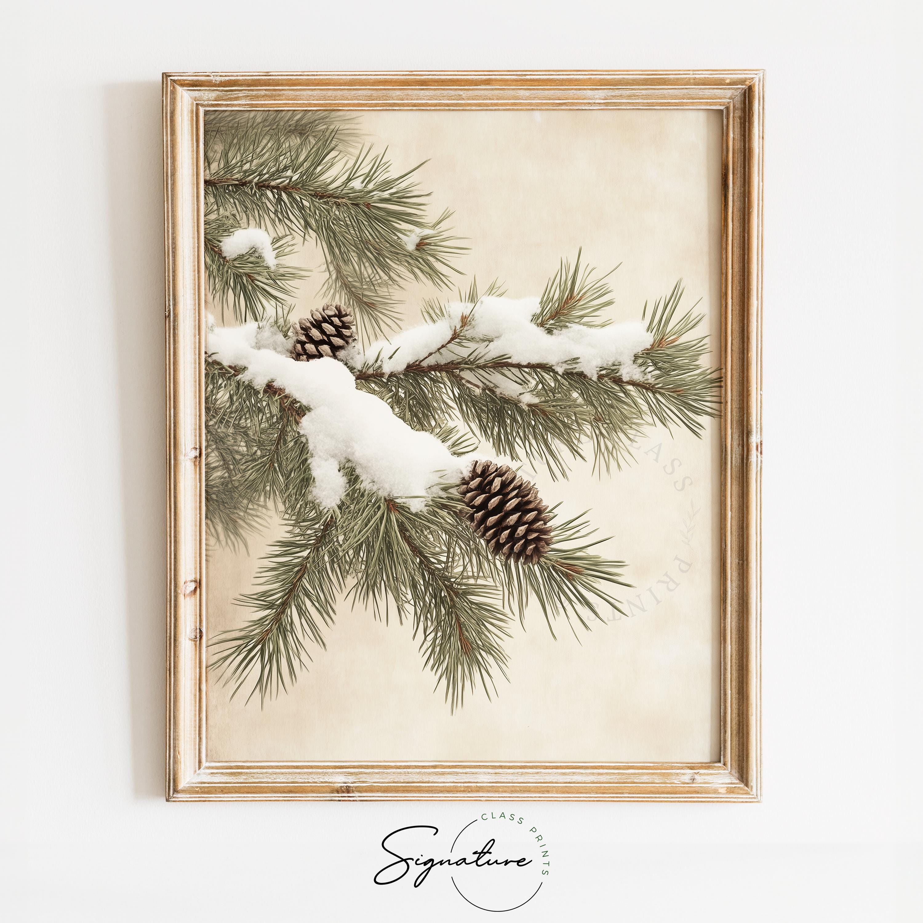 Natural winter decor with branches and pinecones.