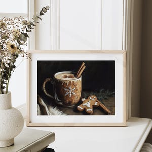 Gingerbread Latte and Cookie Painting - Rustic Christmas Kitchen Decor, Cozy Holiday Vibes, Cottagecore Printable Wall Art, Earthy Art 1644 image 2