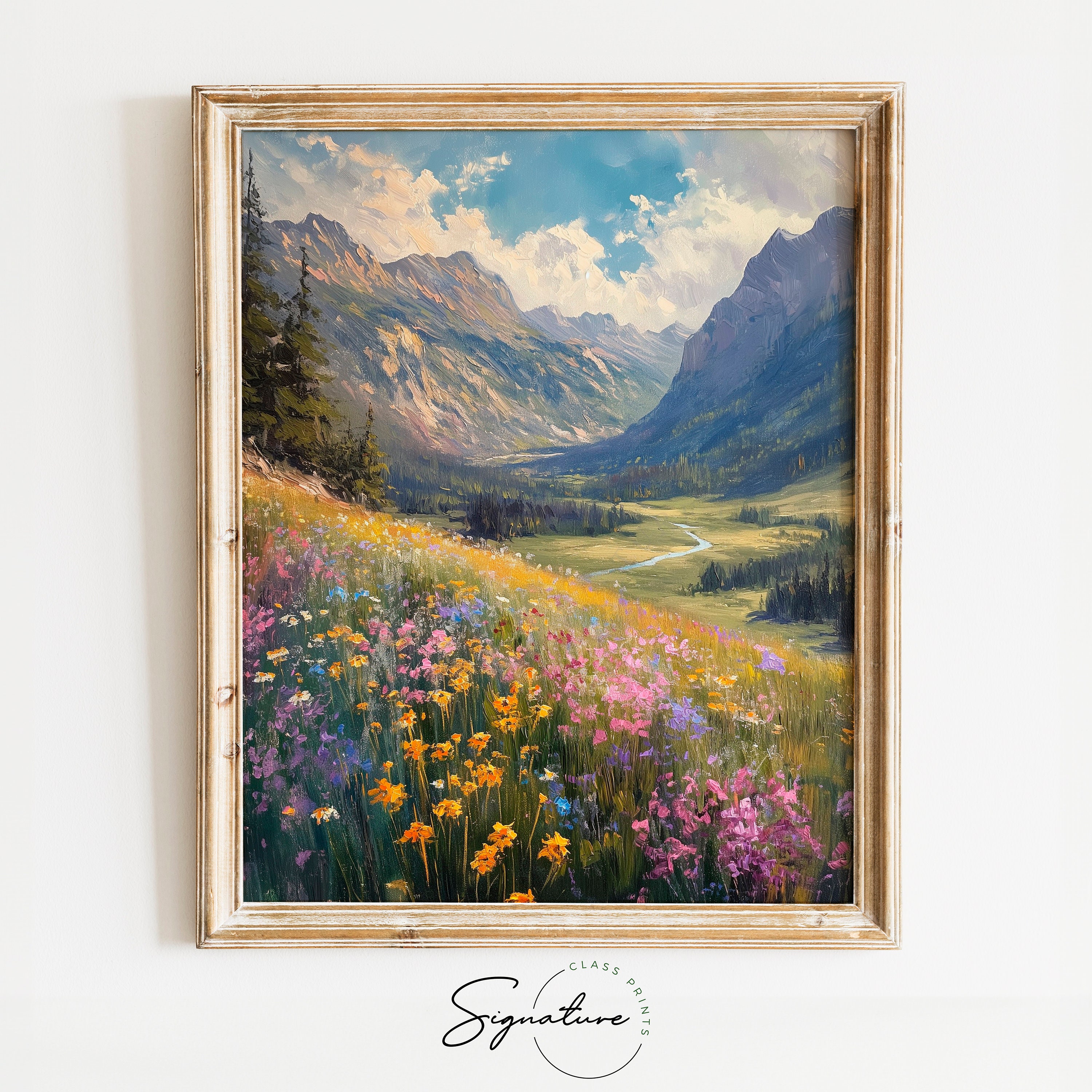 Printable Alpine Valley in Spring Wall Art - Colorful Wildflower