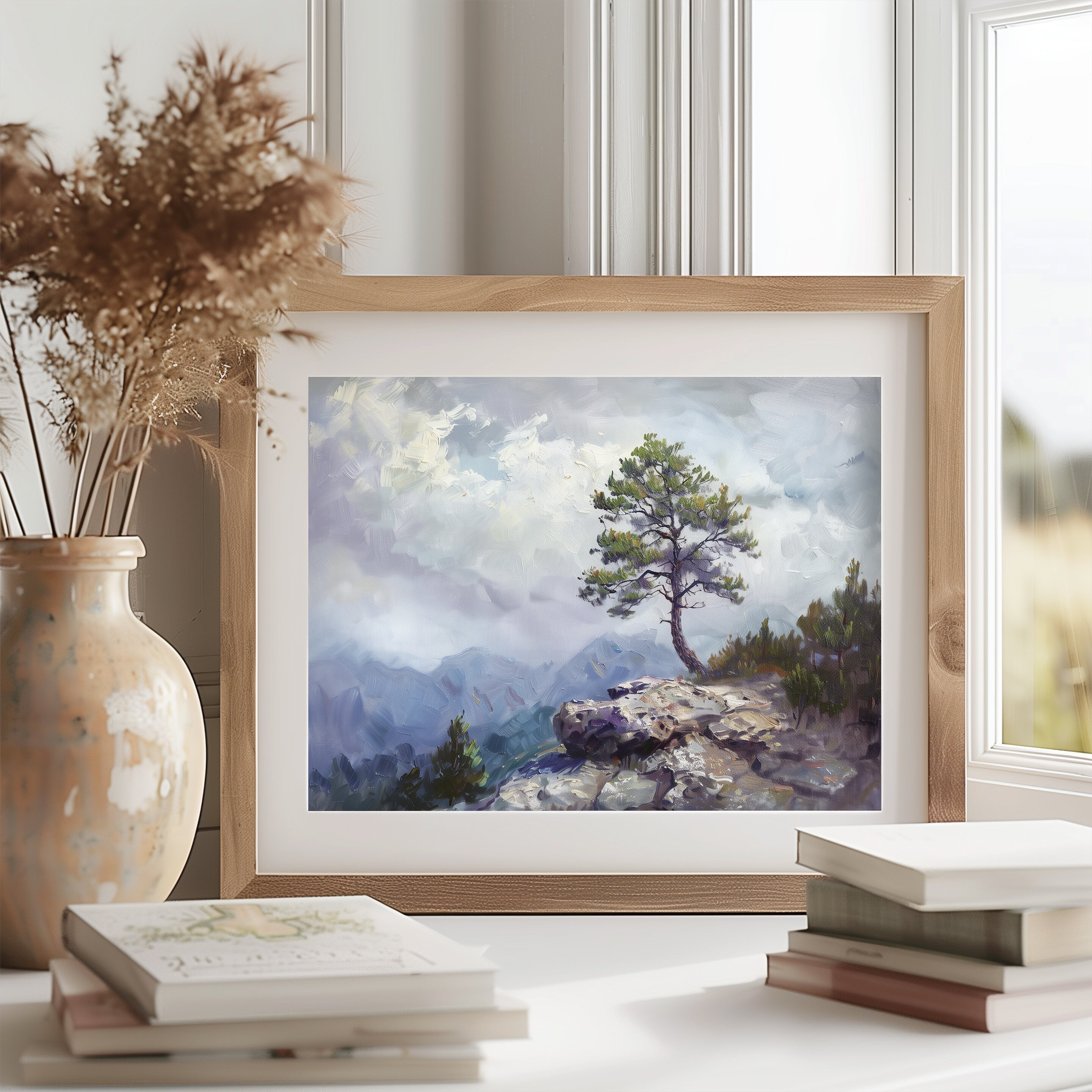 Printable Solitary Pine Tree on Rocky Mountain Ridge - Nature Wall Art ...