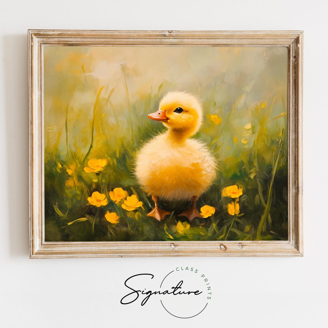 タンポポ畑に立つアヒルの子 - 春の農家の印刷可能、イースターの動物