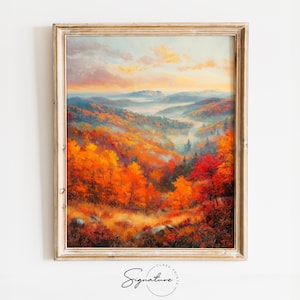 Printable Autumn Mountain Landscape Painting - Vintage Fall Hillside Art, Warm Earthy Colors, Rustic Wall Decor, Digital Download 1247