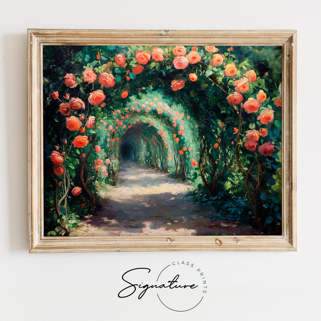 Printable Rose Arches at Giverny Painting Idyllic Garden Path Art ...