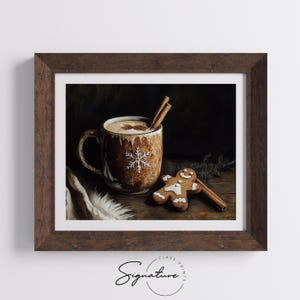 Gingerbread Latte and Cookie Painting - Rustic Christmas Kitchen Decor, Cozy Holiday Vibes, Cottagecore Printable Wall Art, Earthy Art 1644 image 3