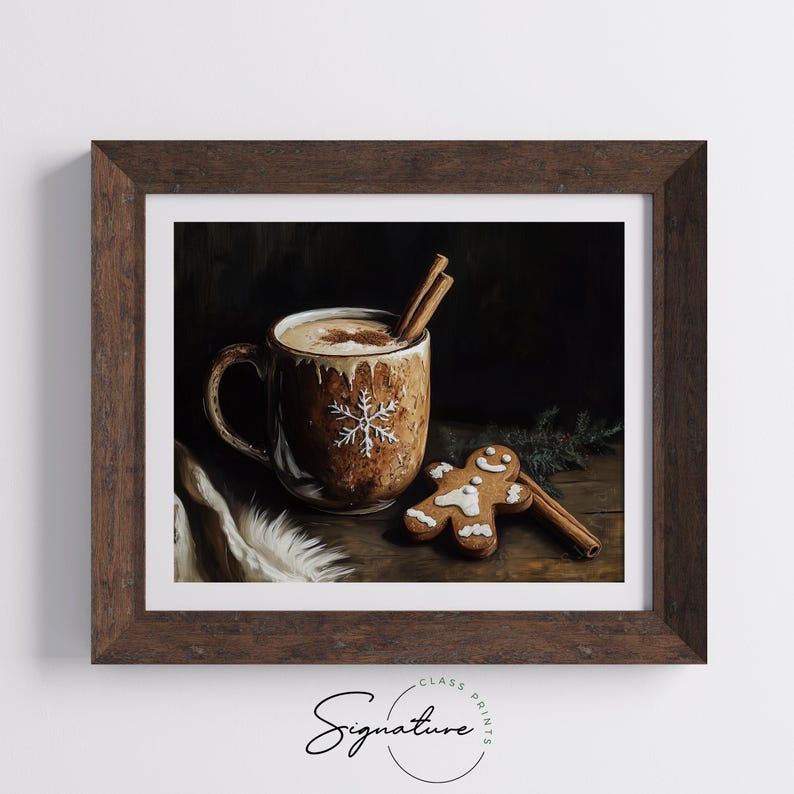 Gingerbread Latte and Cookie Painting - Rustic Christmas Kitchen Decor, Cozy Holiday Vibes, Cottagecore Printable Wall Art, Earthy Art 1644 image 3