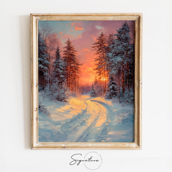 Snow-Laden Pines in Winter Forest Printable Art - Christmas Landscape at Sunset, Rustic Winter Nature Scene, Digital Holiday Print 2476