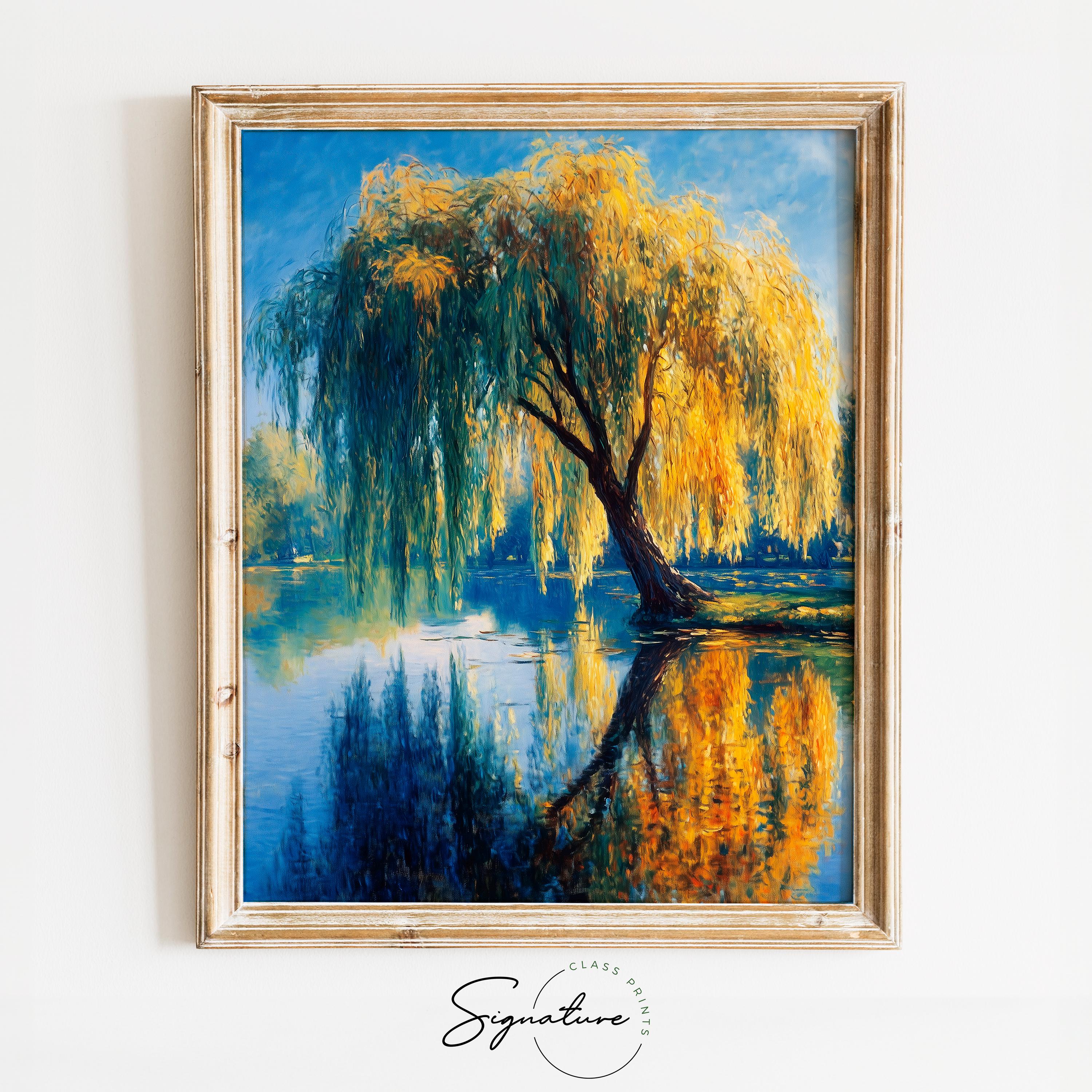 Printable Willow Tree Landscape Art - Rustic Nature Scene